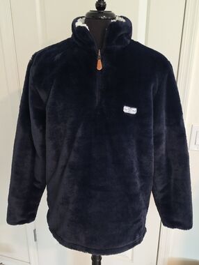 USA Palm Men's Plush Reversible Quarter-Zip Pullover Sweater - Navy and White
